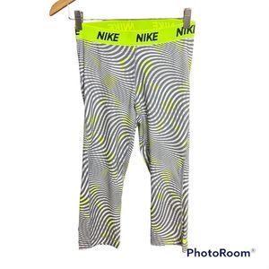 Nike Dri Fit Capri Leggings, Grey Neon Green